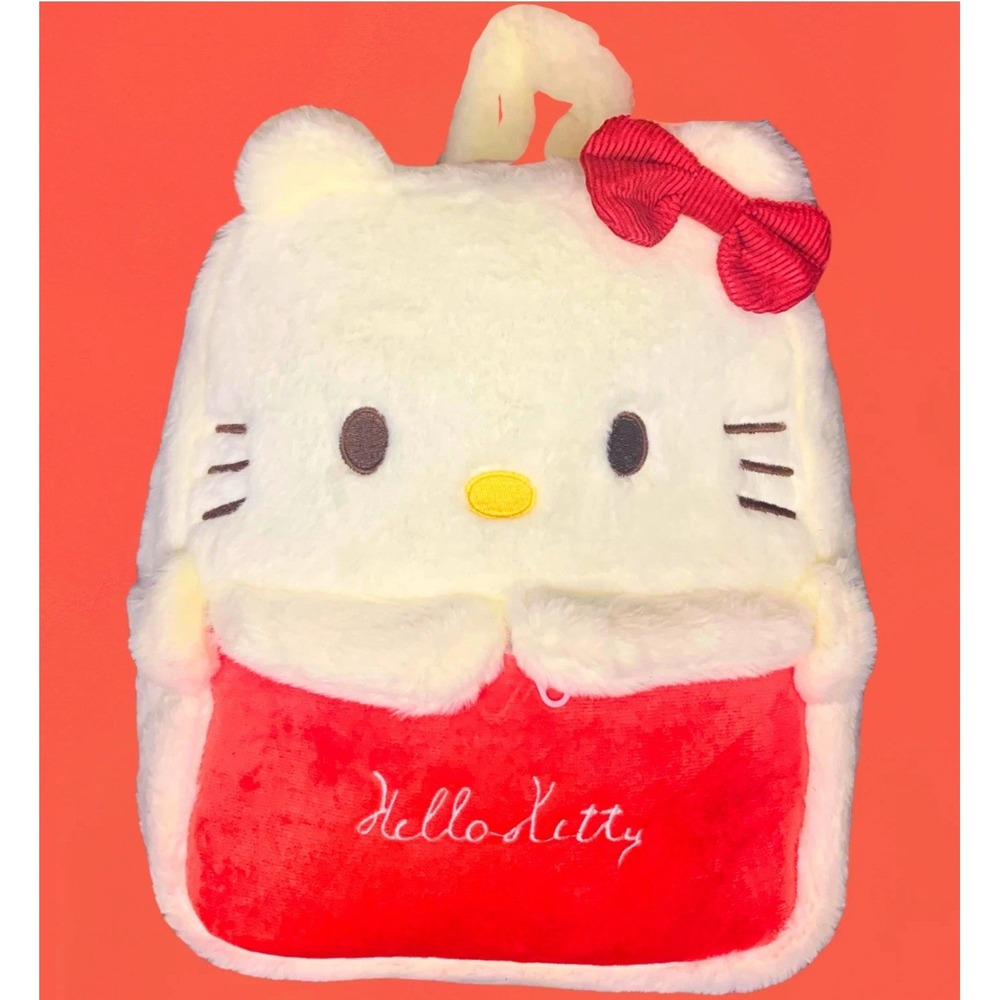 Hello Kitty Classic Red Bow Plush Backpack Sanrio‎ Characters Girls Bag